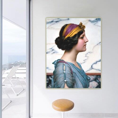 Citon John William Godward《Megillah》Canvas Oil Painting Artwork Poster Picture Wall Hanging Decorations Home Living Room Decor