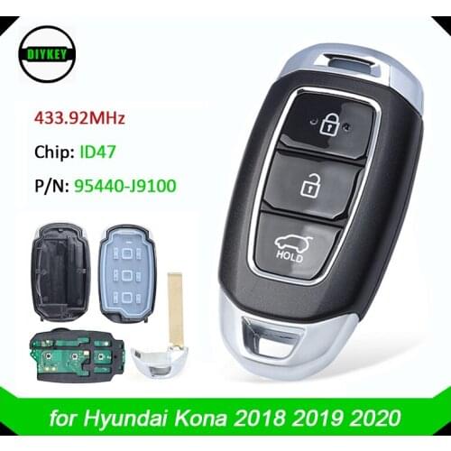 Remote Key Fob 433.92MHz FSK NCF29A1X / HITAG 3 / 47 Chip 3 Button for Hyundai Kona 2018 2019 2020 P/N: 95440-J9100