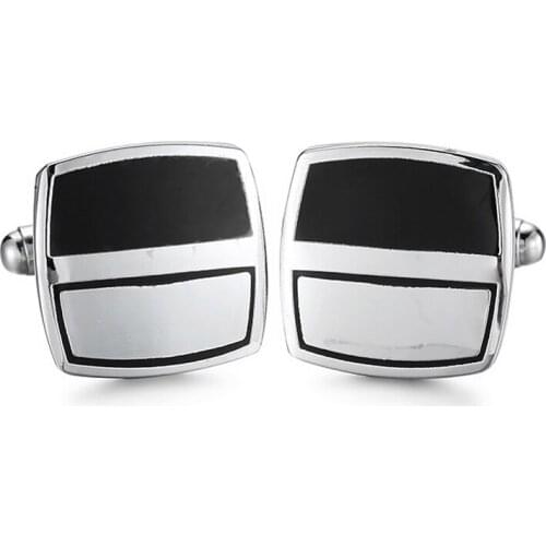 DY promotion new French minimalist style shirt cuff Cufflinks quality black square Silvery Stripe Cufflinks wholesale and retail
