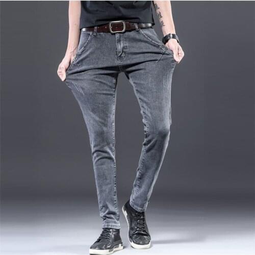 Denim Trousers Fashion Streetwear New Jeans Men Casual Flim Fit Denim Pants Stretch Straight Men Skinny Jeans Pants Gray