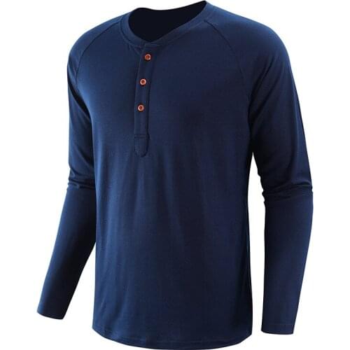 Autumn Spring Solid Color Long Sleeve Trend T-shirt Mens Leader Casual Breathable Button Crew Neck Comfortable New Office Shirt