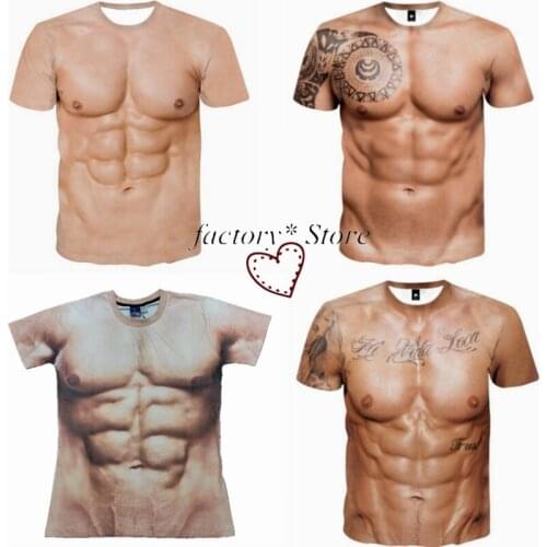 Fake ABS Muscle T-shirt ABS Male Breast Creative Personality Funny Short Sleeve Props Annual Performance Clothing Clothing
