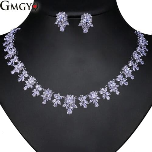 GMGYQ Zircons Wit Goud Kleur Rood En Groen CZ Crystal Bridal Ketting Oorbellen Sieraden Luxe Bruiloft Jewelries Sets Accessories