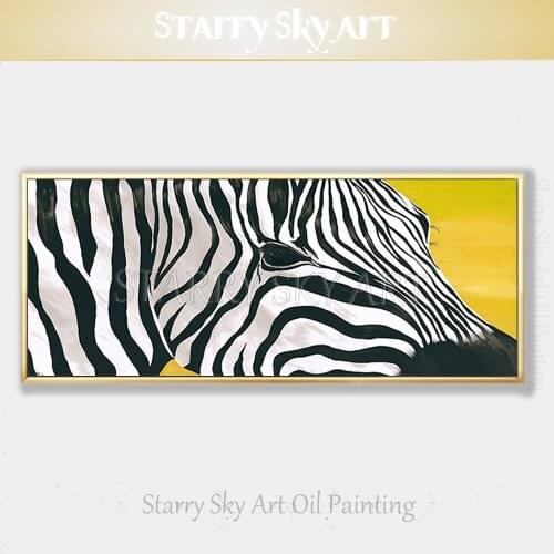 Artist Pure Hand-painted High Quality Beautiful Wall Art Zebra Oil Painting on Canvas Black and White Animal Zebra Oil Painting