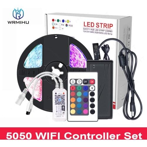 DC12V SM5050 30/60leds/m 5m IP65 Waterproof Light With Colorful 24 Key IR Wifi Controller Remote Control Power Supply Set