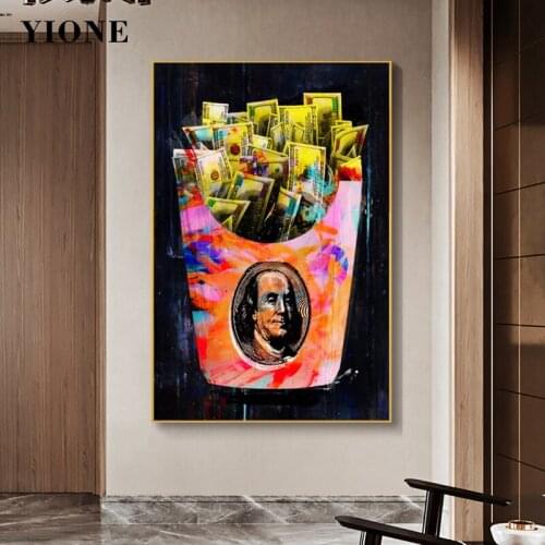 Money French Fries Box Oil Painting Custom Abstract Graffiti Art Canvas Poster Wall Prints Picture for Living Room Bedroom Decor