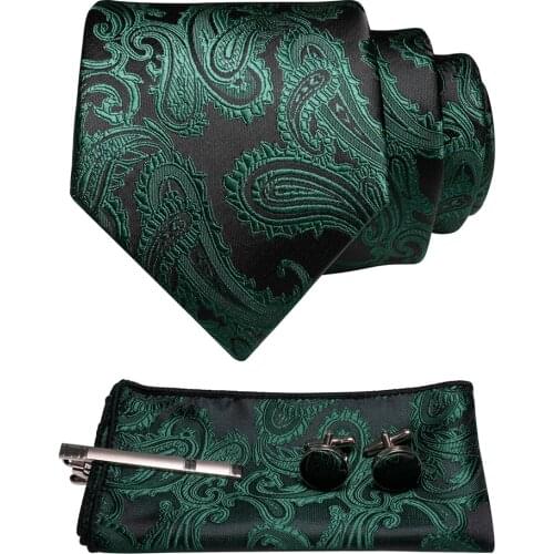 JEMYGINS Classic Red Mens Tie 100% Silk Paisley Necktie Pocket Square Cufflinks tie clip Business Tie Set Cravat Gift For Men