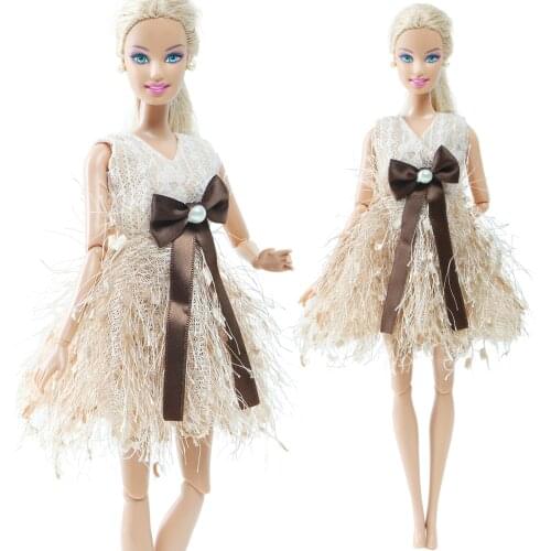 BJDBUS Newest Fashion Doll Dress Lace Tassel Cute Bowknot Clothes for Barbie Doll Party Wear Mini Gown Accessories Kids Toy Gift