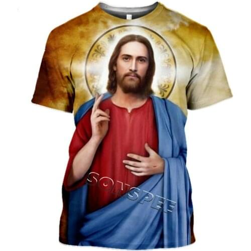 Jesus Print Religious Culture Summer Mens Womens T-shirt Clothing 3D Loose Quick-drying Plus Polyester 2021