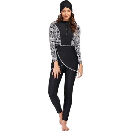 Long Sleeve Muslim Swimwear Women Islamic Swimming Suit Bathing Suit Modest Swimsuit With Skirt Borkini Mujer Islamico 3 Pieces