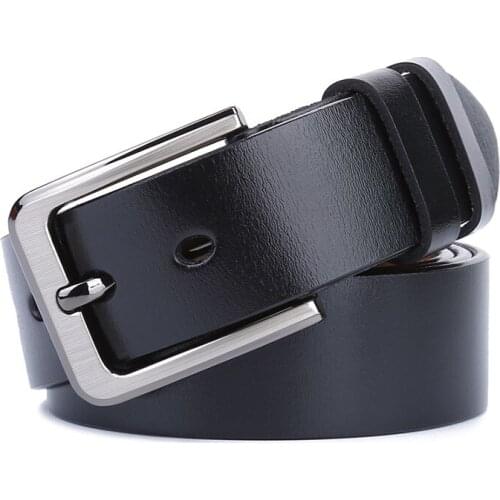 140 150 160 170cm Pin Buckle Belts Genuine Leather Mens Belt for Jeans Black High Quality Real Cowhide Male Strap Belts