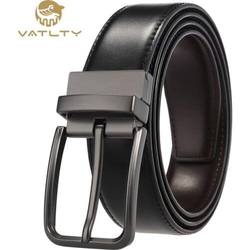 VATLTY Official authentic quality cowhide mens leather belt hard metal 360° rotating buckle natural cowhide casual pants belt