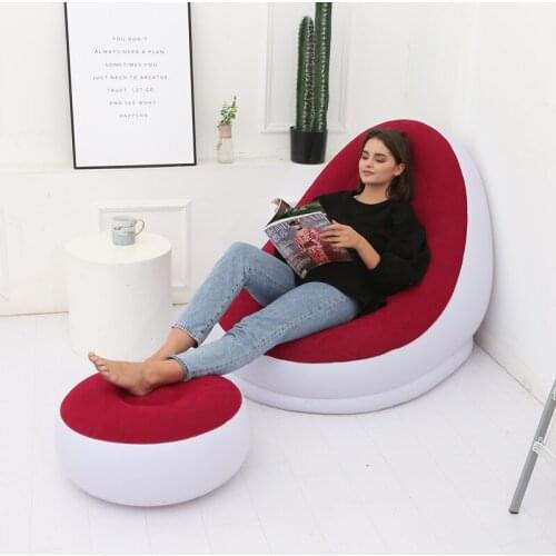 Adult pvc lazy inflatable sofa flocking sofa plus pedal foldable indoor single recliner sofa cum bed