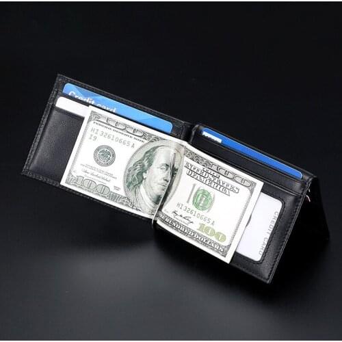 Popular Genuine Leather US Dollar Clip Multi-function Multi-card Wallet Tri-Fold Cash Holder Men Wallet with Money Clip Unisex