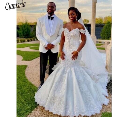 Luxury Mermaid Wedding Dresses Off Shoulder Backless Bridal Gowns Crystal Rhinestones Arabic African vestidos de fiesta Plus