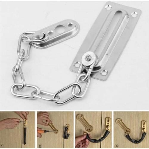 1pc Security Slide Bolt Door Chain Stainless Steel Security Slide Bolt Safety Door Chain Lock Guard Keyed Padlock For Home Room