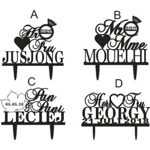 Personalized Name&Date Modern Wedding Cake Topper,Custom Mr and Mrs with heart/ Ring Wedding Cake Topper ,Wedding Decor Supplies