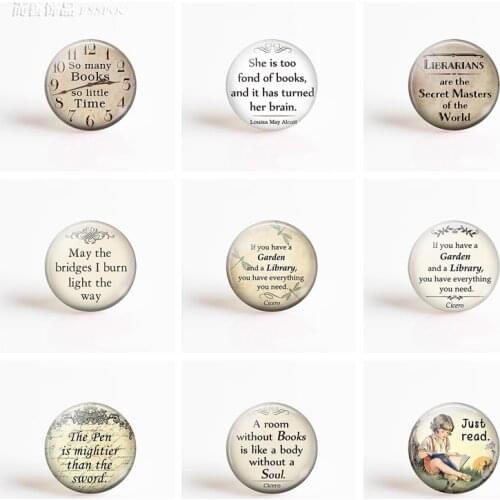 5Pcs/lot So Many Book Quote Glass Cabochon Fit 25mm Blank Round Pendant Keychain Base Handmade Jewelry Making Supplies