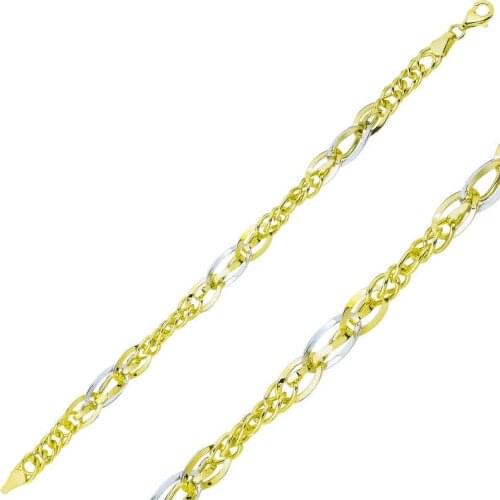 Tevuli 925 Sterling Silver Two Color Hallow Chain Bracelet