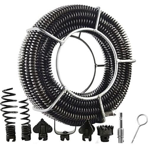 15M Length Household Drain Pipe Dredger Extension Spring Set Sewer Dredger Compression Spring With Connector For 10-100MM Pipe