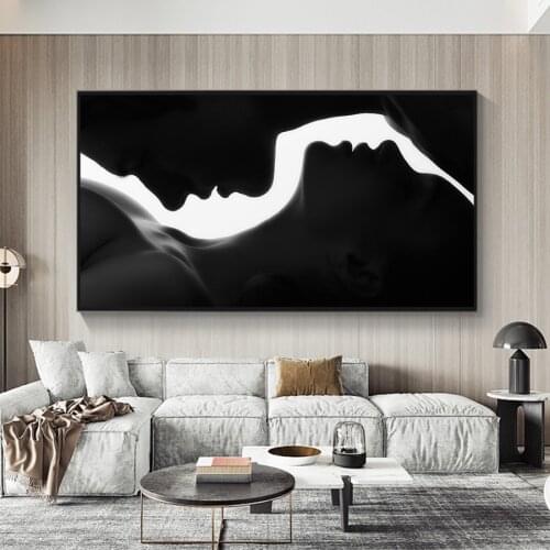 Wlong Love Kiss Oil Painting Nordic Abstract Figure Prints Black White Poster Couples Bedroom Canvas Picture Fashion Art Decor