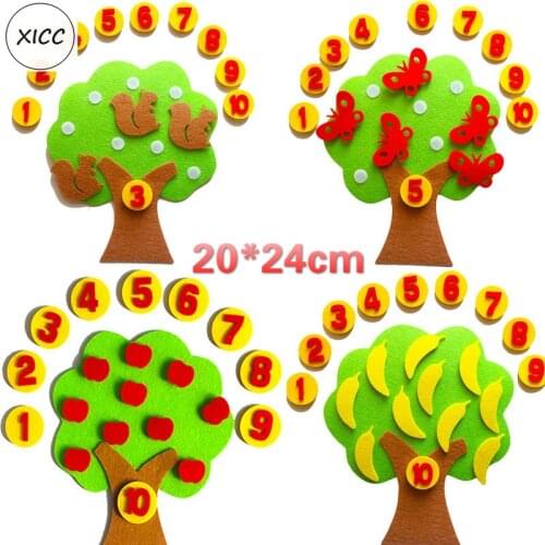 Apple Tree Kids Handmade Count Package Toys Children Early Teaching Nonwoven Squirrel Banana Butterfly Learn Numbers Felts