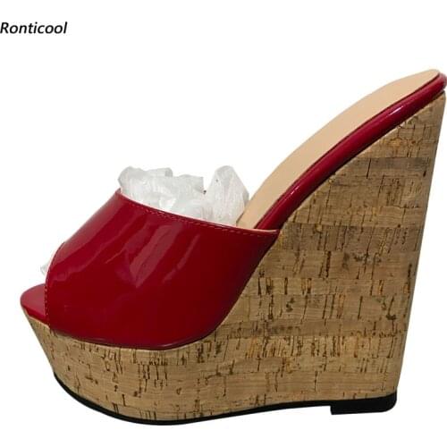 Ronticool Quality Handmade Women Summer Mules Sandals Wedges High Heels Open toe 9 Colors Party Wedding Shoes Women US Size 5-20