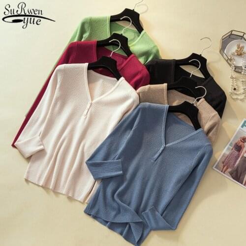 V-neck Women Sweater Long Sleeve Autumn Chic Bottoming Pullover Casual Knit Sweater Women Button Slim Girls Winter Clothes 10383