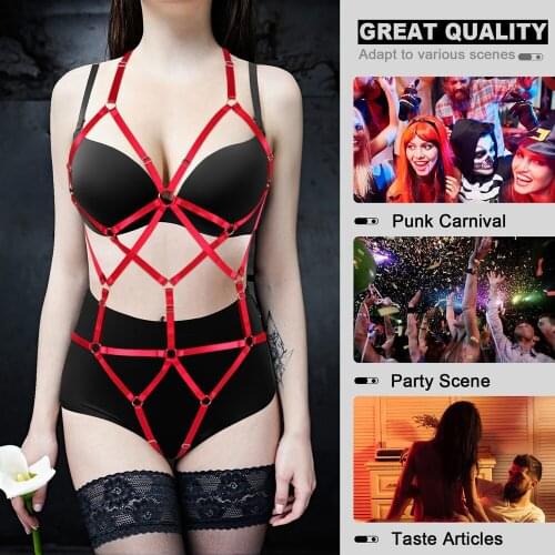Gothic Bdsm Lingerie Body Harness Bra Set Elastic Garter Bodysuit Women Fashion Mesh Plaid Bondage Bandage Halloween Rave
