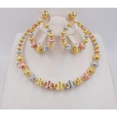 Jewelry Set For Women Ball Design Rose Gold & Gold Color Necklace Dangle Earrings Party Jewelry