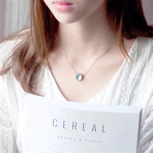 55cm Aurora Pendant Necklace Women Gift Natural Stone Halo Light Moonstone S925 Silver Jewelry Neck Chain