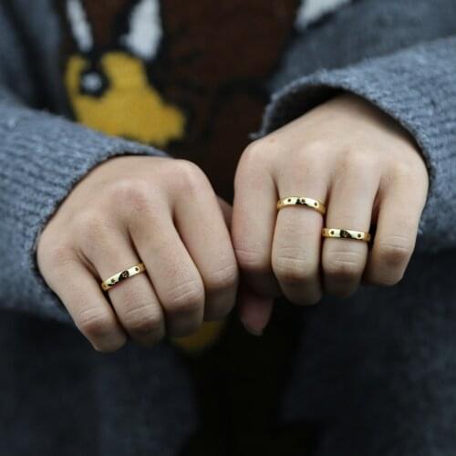 Gold Color Vermeil Hollow Star Signet Ring Classic Simple Minimal Engagement Band Ring For Women Minimal Delicate Finger Rings