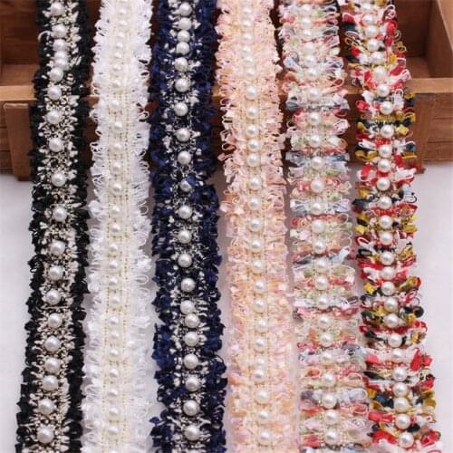 1 yards/Lot Vintage Nylon Gold Pearl Beaded Embroidered Lace Ribbon Trim Fabric Handmade DIY Costume Dress Sewing Supplies Craft
