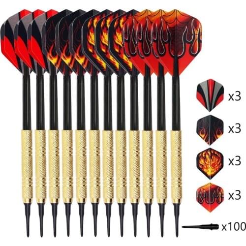 12pcs Steel Tip Darts Aluminum Shaft with 100 Nylon Soft Tips for Electronic Plastic Dartboard Indoor Outdoor Games Tip Darts