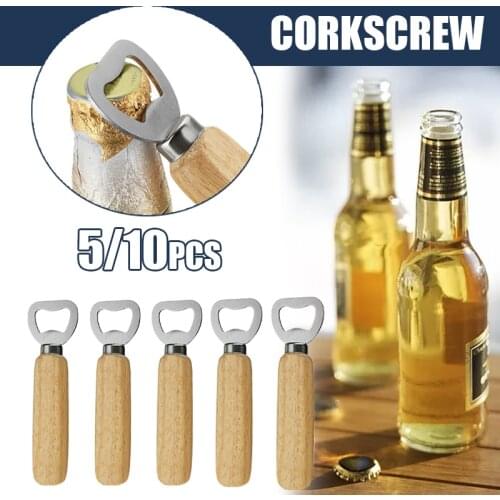 5/10Pcs Modern Rubber Wood Handle Bottle Opener Kits for Drink Cap Lid Beer Wine Handheld Stainless Steel Bottle Opener Tools