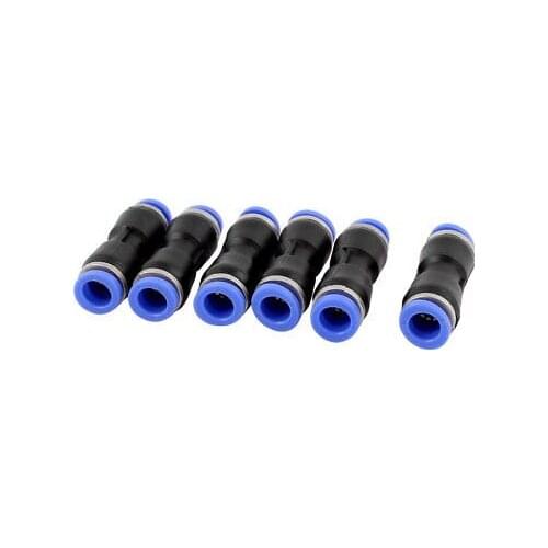 6 Pcs 8mm to 8mm Dual Ways Straight Pipe Connect Union Pneumatic Quick Fitting