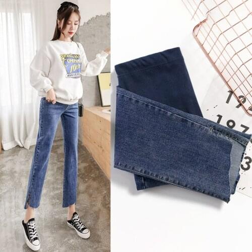 9989# Maternity pants Spring Autumn Maternity Ninth Pants Support Abdomen Elastic Waist Split Maternity Trousers