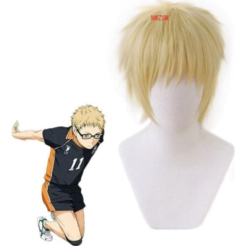 Anime Haikyuu!! Karasuno Tsukishima Kei Short Wig Cosplay Costume Heat Resistant Synthetic Hair Haikiyu Men Women Wigs