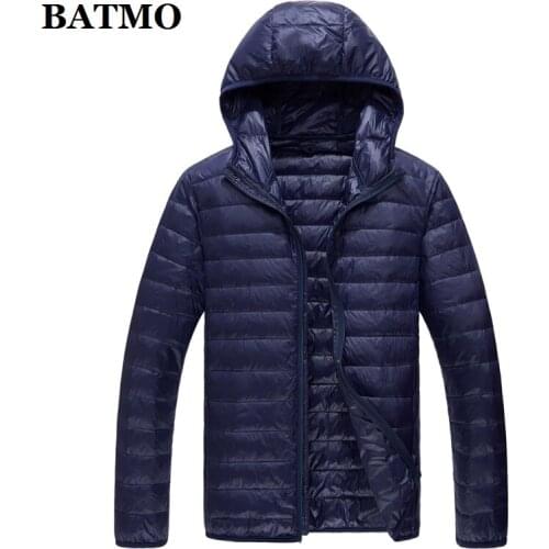 BATMO 2019 new arrival high quality 90% white duck down hooded jackets men ,mens thin down jacket,plus-size M-5XL 779