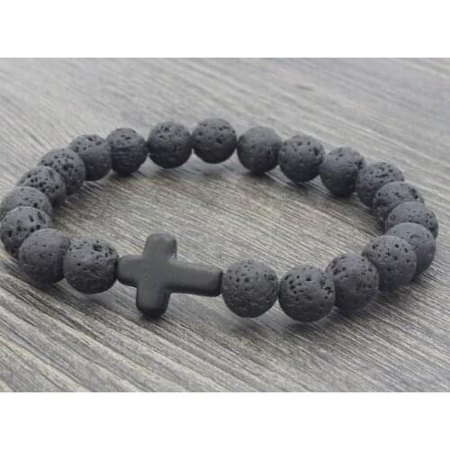 8mm black volcanic lava stone 5u4 cross red blue red turquoise Yoga elastic thread adjust bead Stone Bracelet Bangles