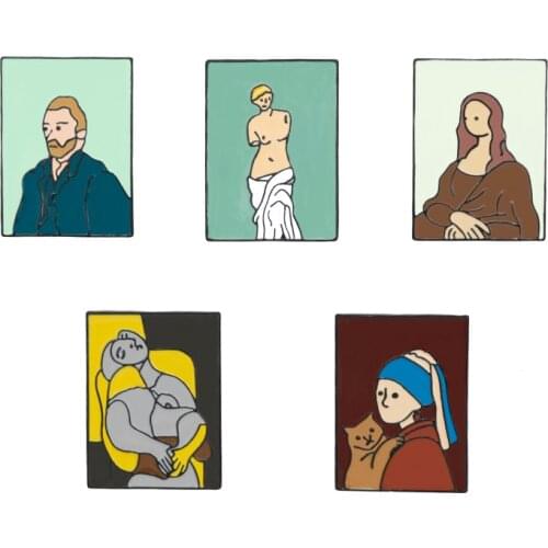 Famous paintings Custom Brooch Square Enamel pin Abstract painting Badges Brooches for Women Men Jewelry student painter gift