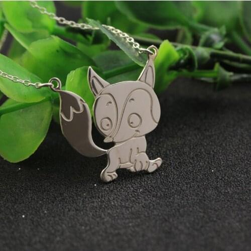 Solid Silver Engrave Cute Fox Pendant & Necklace Personalized Fashion Animal Kids Necklace Birthday Christmas Gift