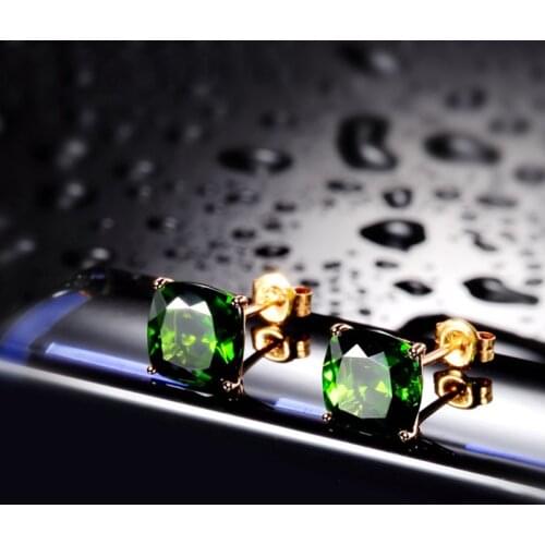 BLACK ANGEL 18K Rose Gold Green Tourmaline Square Emerald Gemstones CZ Stud Earrings for Women Jewelry Dropshipping Ornaments