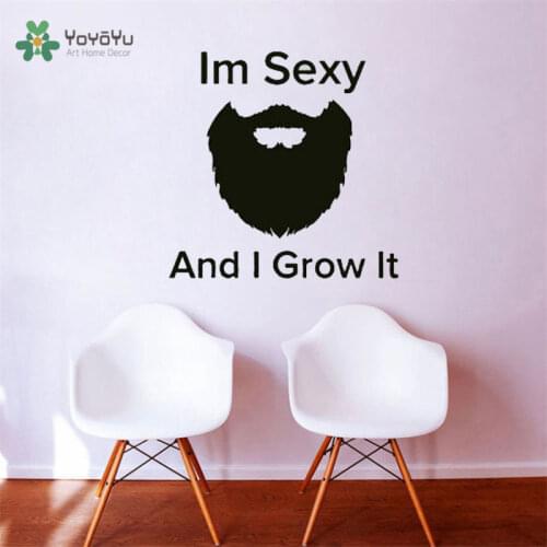 Quotes I'm Sexy And I Grow It Haircut Beard Face Vinyl Window Man Salon Wall Decal Barber Shop Logo Wall Stickers Art DecorSY464