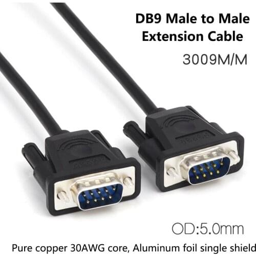 DB9 Male to Male Extension Cable Pure Copper Line RS232 9 Pin Serial Connector Wire COM Core with Aluminum Foil Shield