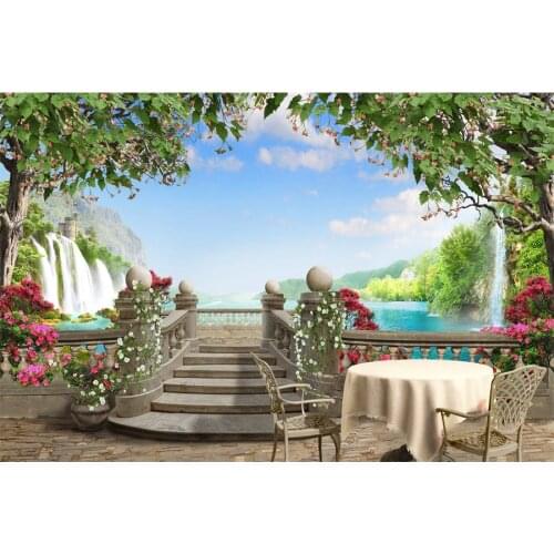 Waterfall Lake Castle View Platform Photography Background Baby Child Portrait Photographic Backdrops For Home Photo Studio