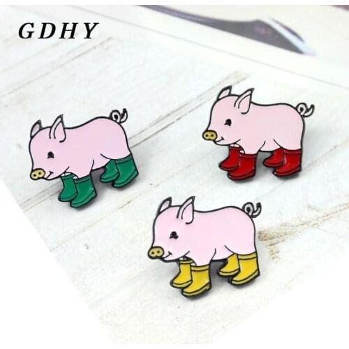 GDHY Cute Rain Boots Piglets Pig Brooches Cartoon Animal Brooch Pig Baby Enamel Pin Cloth Backpack Badge Child Jewelry Gifts