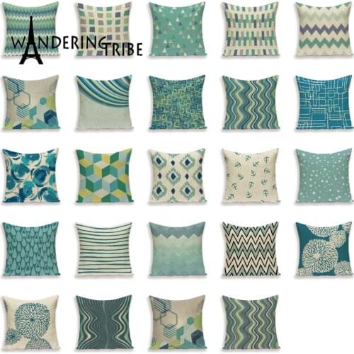 Geometric Cushion Cover Blue Cushions Home Sofa Decor Custom Linen Pillow Covers Stripe Cushion Covers Outdoor Pillowcase Kissen