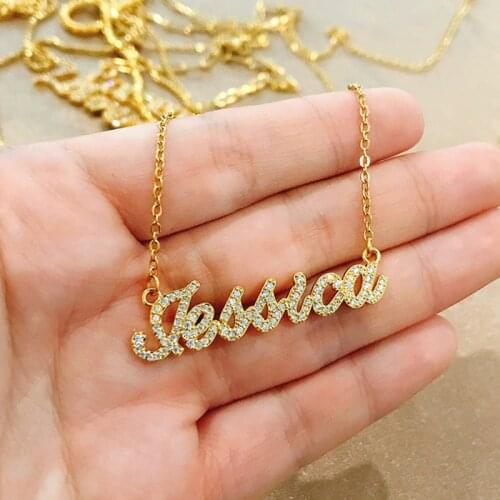 Custom Gothic Zircon Old English Nameplate Necklace For Women Gold Chain Choker Necklaces Boho Pretty Jewelry Gift 2020 New BFF