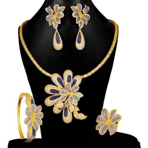 KellyBola Charm Bridal Flowers Necklace Bracelet Earrings Ring Sets for Women Daily Party Jewelry Parure Bijoux Femme